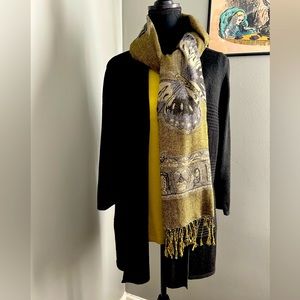 Christopher & Banks outfit, black cardigan XL, green shell, XL, pashmina scarf